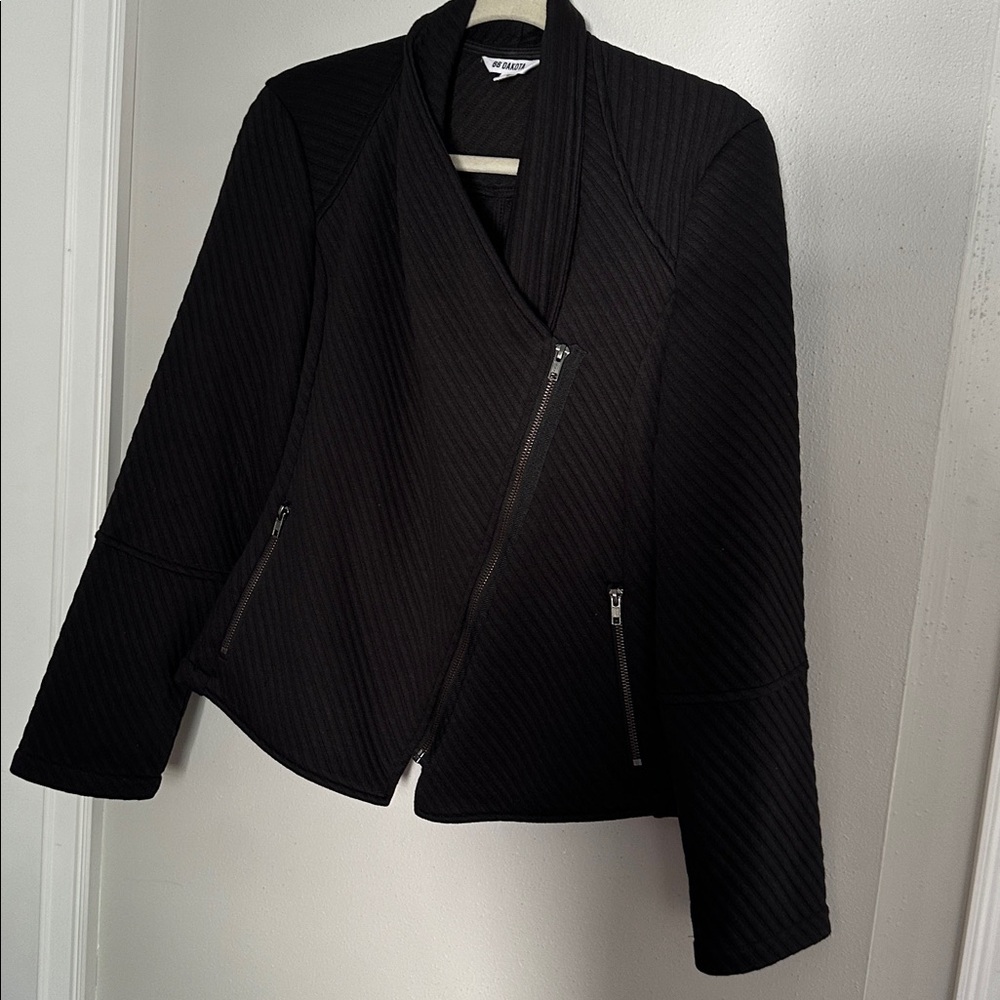 Black Quilted Jacket with Zipper Details
